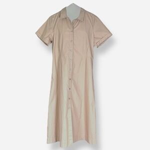 Habitual Womens Dress Beige Tan Short Sleeve Collar Button Midi Shirtdress Large